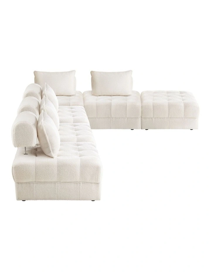 Oikiture 6 Seater Boucle Modular Sofa & Ottoman Set Armless TOFU Back White image 2