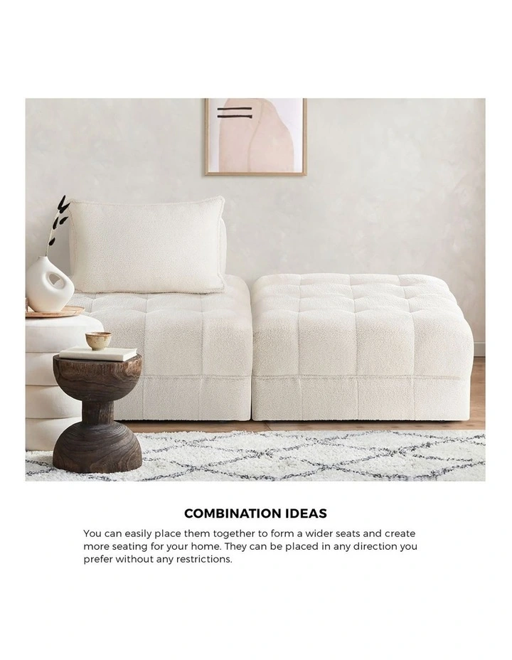 Oikiture 6 Seater Boucle Modular Sofa & Ottoman Set Armless TOFU Back White image 5