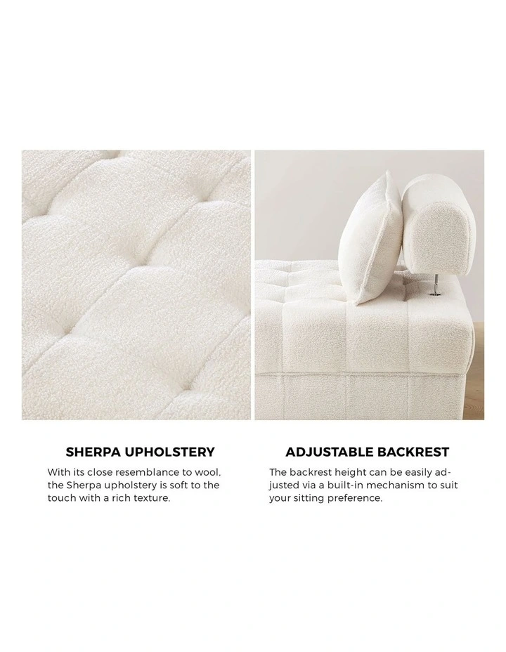 Oikiture 6 Seater Boucle Modular Sofa & Ottoman Set Armless TOFU Back White image 7
