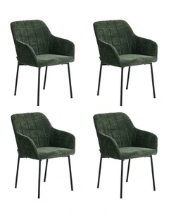 Oikiture 4x Dining Chairs Kitchen Accent Armchairs Chenille Fabric Green