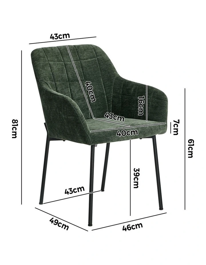 Oikiture 4x Dining Chairs Kitchen Accent Armchairs Chenille Fabric Green image 3