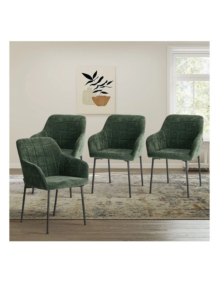 Oikiture 4x Dining Chairs Kitchen Accent Armchairs Chenille Fabric Green image 4