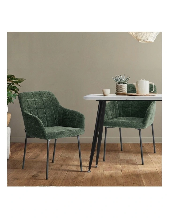 Oikiture 4x Dining Chairs Kitchen Accent Armchairs Chenille Fabric Green image 5