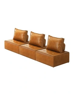 Oikiture 3PC Modular Sofa Lounge Chair Armless TOFU Back PU Leather Brown