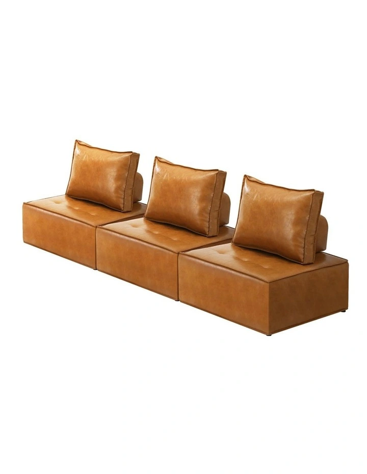 Oikiture 3PC Modular Sofa Lounge Chair Armless TOFU Back PU Leather Brown image 1