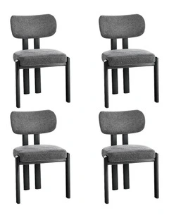 Oikiture Set of 4 Dining Chairs Linen Fabric Kitchen Chair Padded Seat Grey