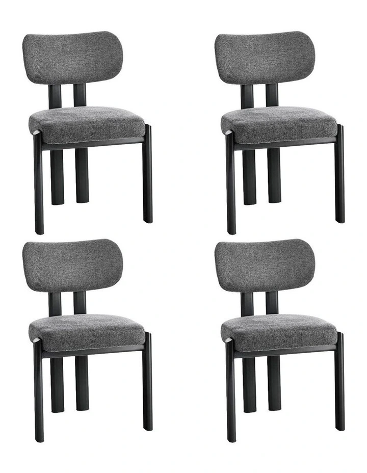 Oikiture Set of 4 Dining Chairs Linen Fabric Kitchen Chair Padded Seat Grey image 1
