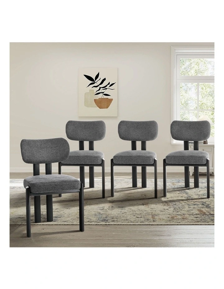 Oikiture Set of 4 Dining Chairs Linen Fabric Kitchen Chair Padded Seat Grey image 4