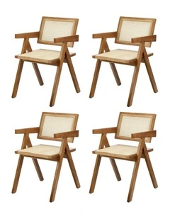 Oikiture 4x Dining Chairs Rattan Chair Wooden Accent Chair Walnut