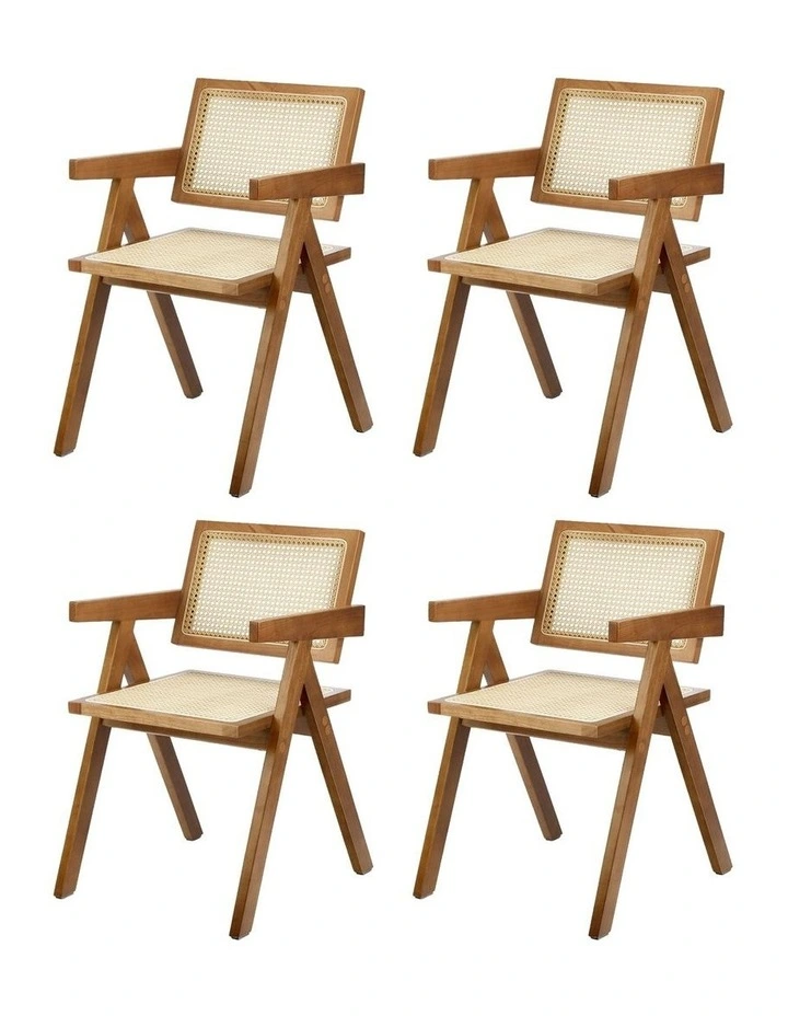 Oikiture 4x Dining Chairs Rattan Chair Wooden Accent Chair Walnut image 4