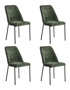 Oikiture Set of 4 Dining Chairs Chenille Fabric Kitchen Chair Padded Seat Green