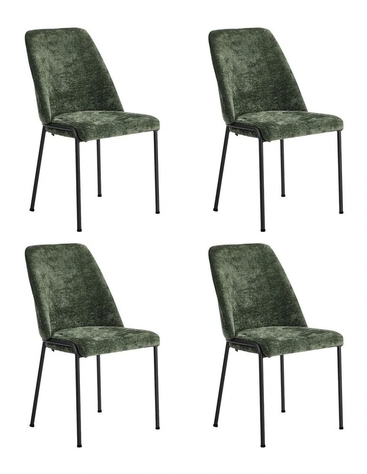 Oikiture Set of 4 Dining Chairs Chenille Fabric Kitchen Chair Padded Seat Green image 1