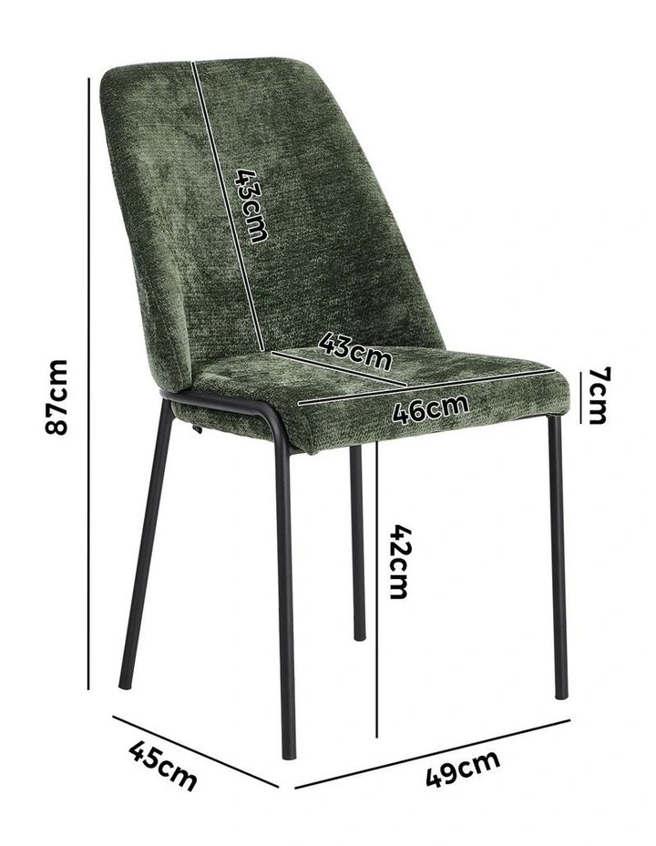 Oikiture Set of 4 Dining Chairs Chenille Fabric Kitchen Chair Padded Seat Green image 3