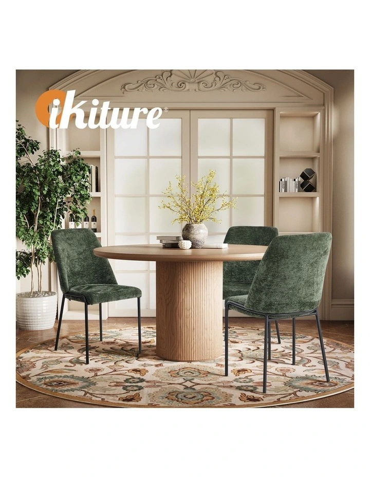 Oikiture Set of 4 Dining Chairs Chenille Fabric Kitchen Chair Padded Seat Green image 7