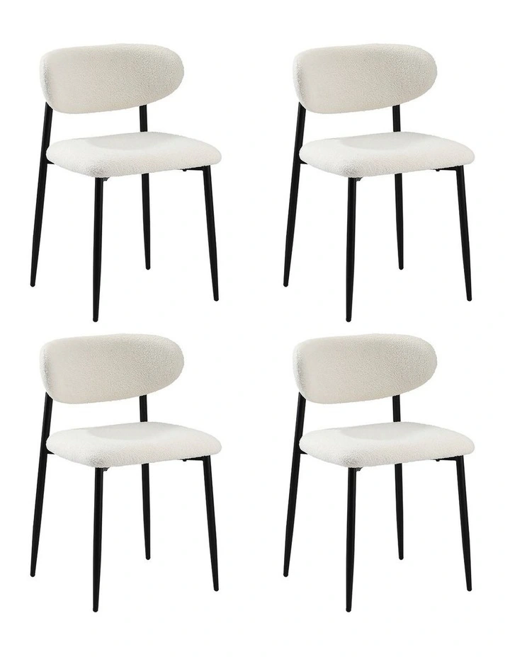 Oikiture 4x Dining Chairs Kitchen Chair Cafe Lounge Chair Boucle Black&White image 1