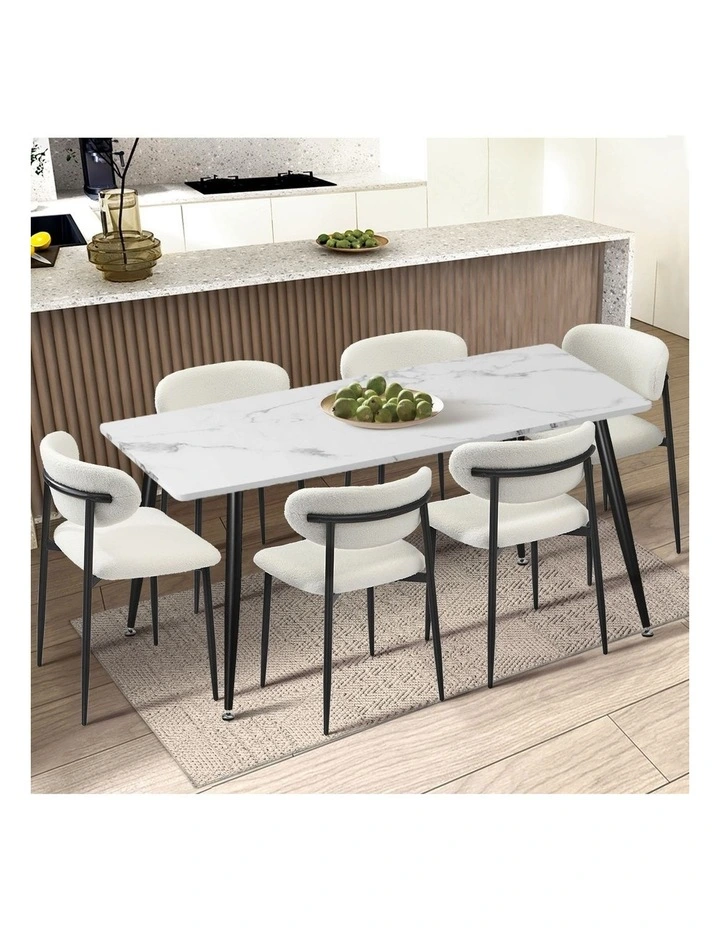 Oikiture 4x Dining Chairs Kitchen Chair Cafe Lounge Chair Boucle Black&White image 5