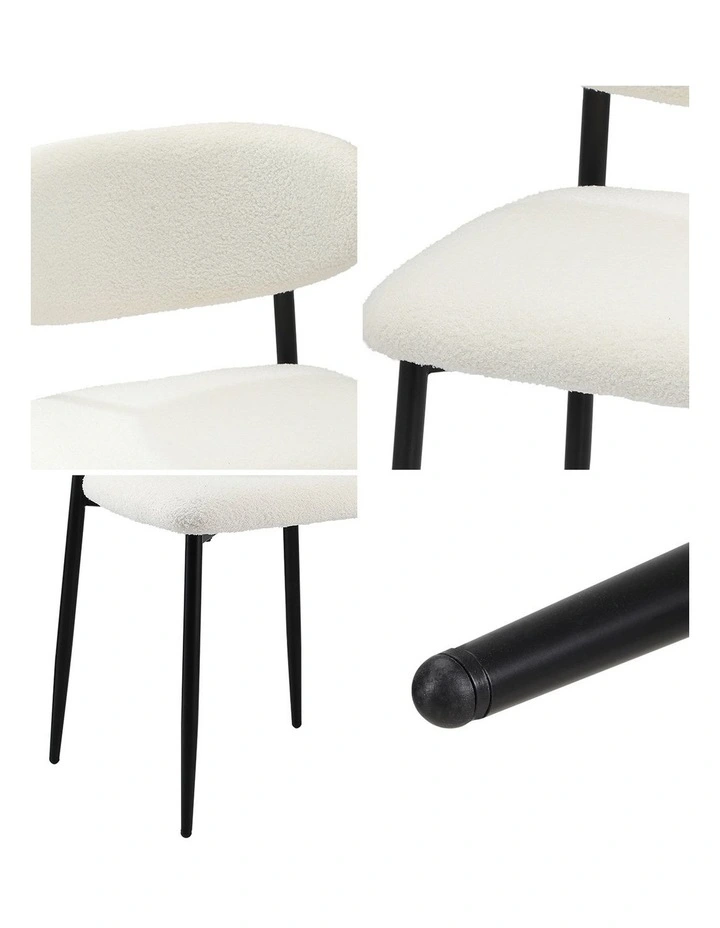 Oikiture 4x Dining Chairs Kitchen Chair Cafe Lounge Chair Boucle Black&White image 6