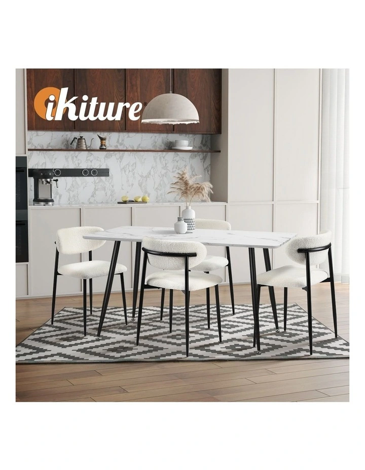 Oikiture 4x Dining Chairs Kitchen Chair Cafe Lounge Chair Boucle Black&White image 7
