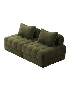 Oikiture 2 Seater Boucle Modular Sofa Lounge Chair Armless TOFU Back Green