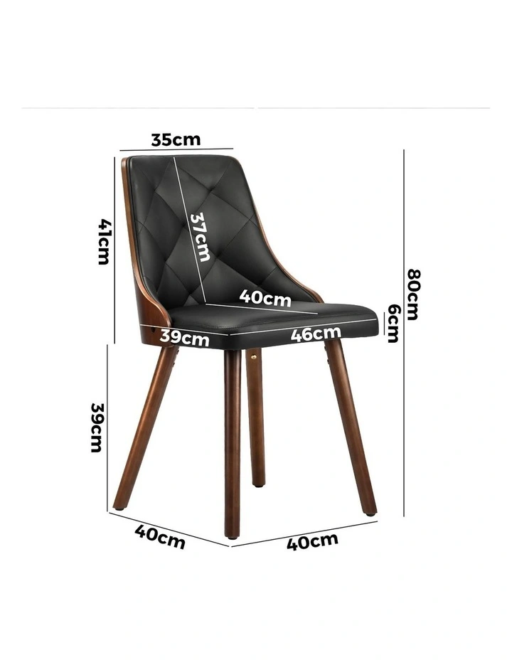 Oikiture 4x Dining Chairs Wooden Chair Kitchen Cafe Faux Leather Padded Black image 3