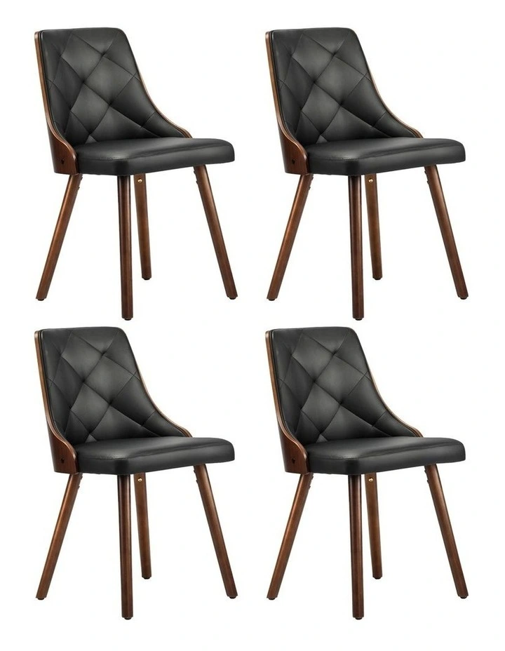 Oikiture 4x Dining Chairs Wooden Chair Kitchen Cafe Faux Leather Padded Black image 4