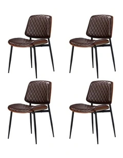 Oikiture 4x Dining Chairs Retro Faux Leather Solid Beech Wood Metal Legs Walnut