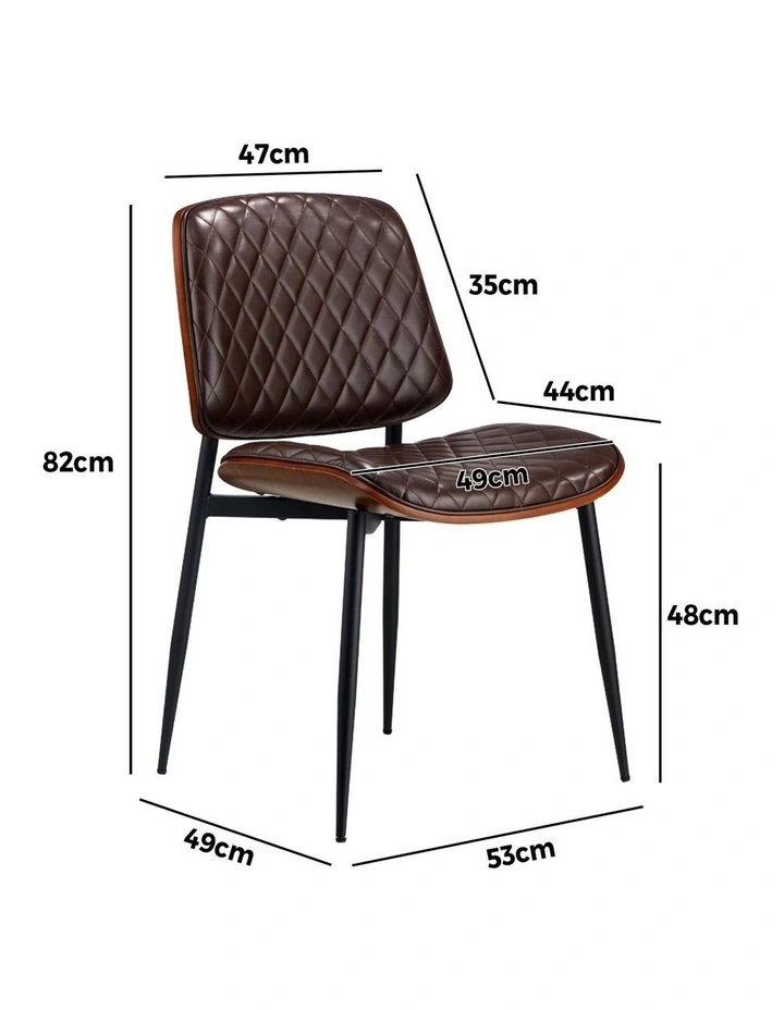 Oikiture 4x Dining Chairs Retro Faux Leather Solid Beech Wood Metal Legs Walnut image 3