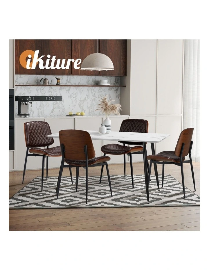 Oikiture 4x Dining Chairs Retro Faux Leather Solid Beech Wood Metal Legs Walnut image 7