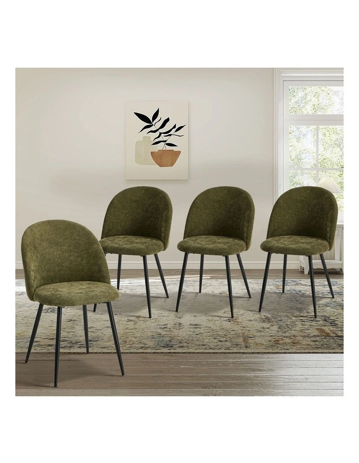 Oikiture 4x Dining Chairs Accent Chair Armchair Kitchen Upholstered Linen Green image 4