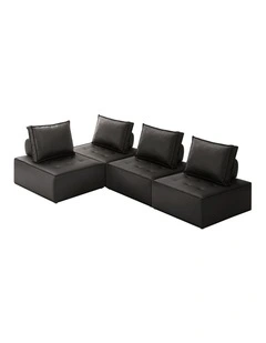 Oikiture 4PC Modular Sofa Lounge Chair Armless TOFU Back PU Leather Black