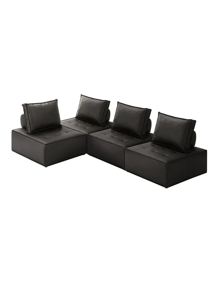 Oikiture 4PC Modular Sofa Lounge Chair Armless TOFU Back PU Leather Black image 1