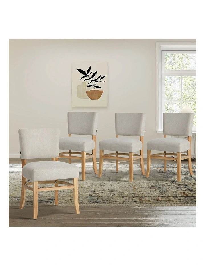 Oikiture 4x Dining Chairs Wooden Kitchen Seat Rubberwood Frame Accent Chair Beige image 4