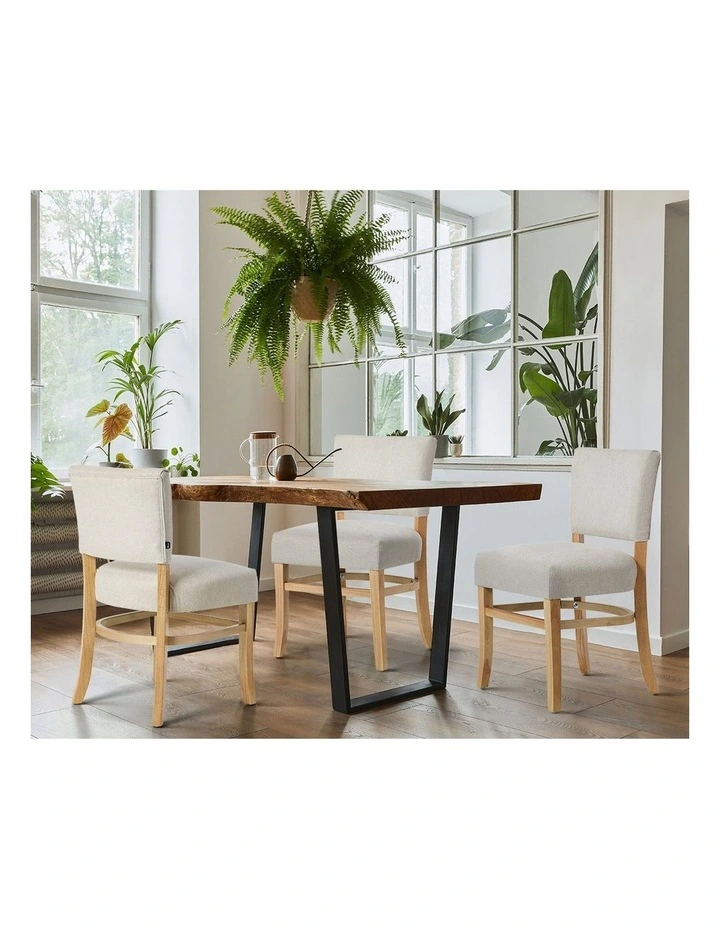 Oikiture 4x Dining Chairs Wooden Kitchen Seat Rubberwood Frame Accent Chair Beige image 5