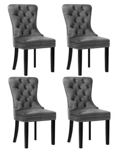 Oikiture 4x Velvet Dining Chairs Upholstered French Provincial Tufted Grey