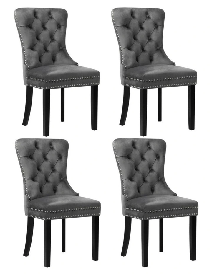 Oikiture 4x Velvet Dining Chairs Upholstered French Provincial Tufted Grey image 1