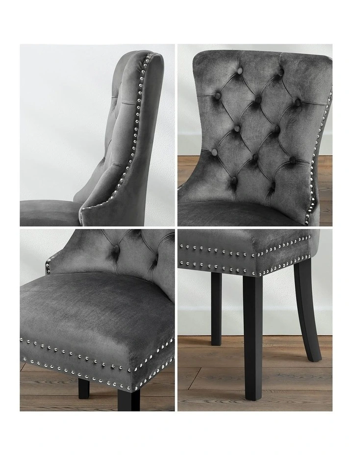 Oikiture 4x Velvet Dining Chairs Upholstered French Provincial Tufted Grey image 6