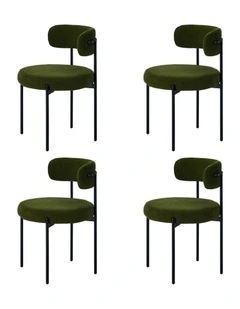 Oikiture 4x Dining Chair Round Boucle Kitchen Lounge Seats Backrest Green