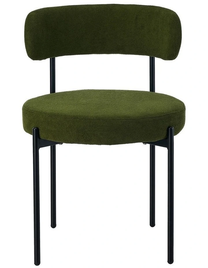 Oikiture 4x Dining Chair Round Boucle Kitchen Lounge Seats Backrest Green image 2