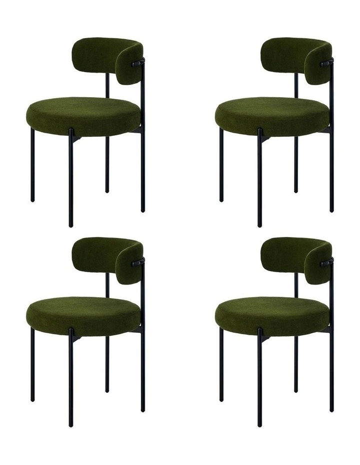 Oikiture 4x Dining Chair Round Boucle Kitchen Lounge Seats Backrest Green image 4
