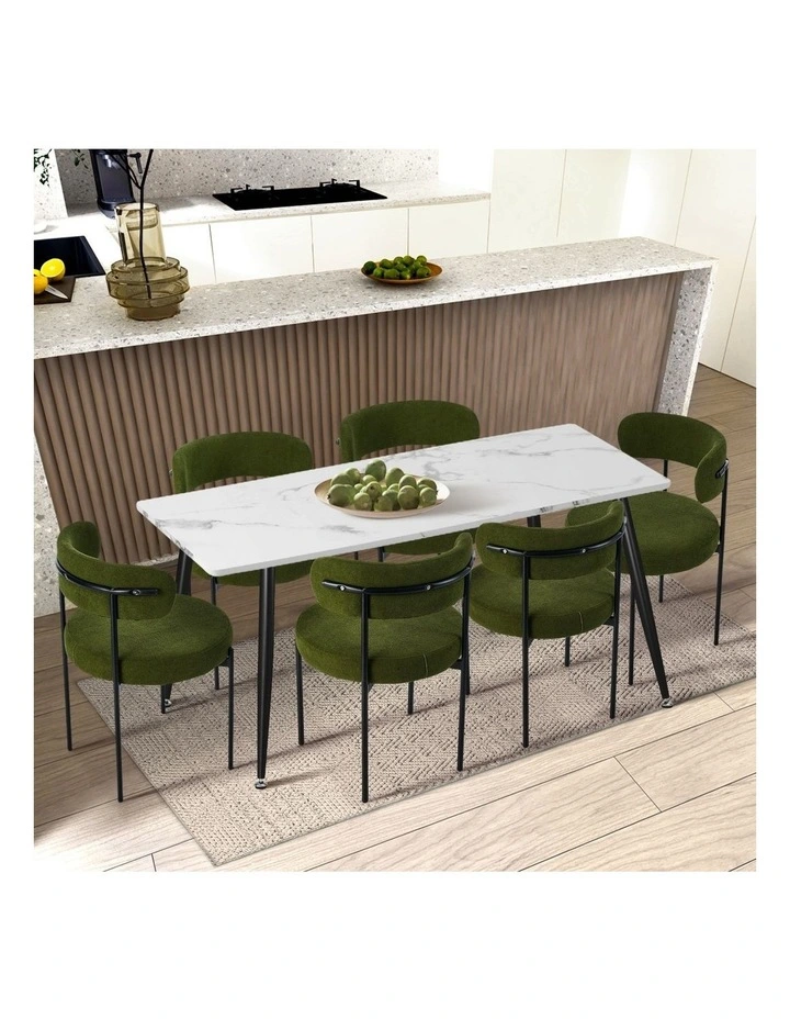 Oikiture 4x Dining Chair Round Boucle Kitchen Lounge Seats Backrest Green image 5