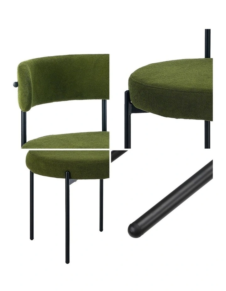 Oikiture 4x Dining Chair Round Boucle Kitchen Lounge Seats Backrest Green image 6