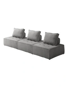 Oikiture 3PCS Modular Sofa Lounge Chair Armless TOFU Back Linen Grey