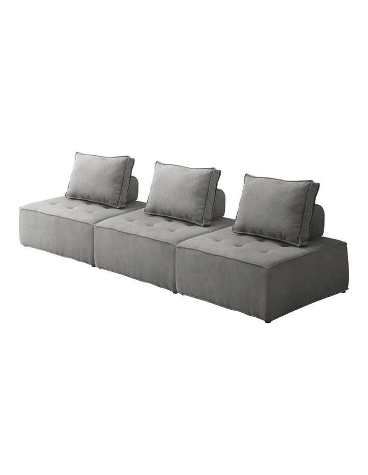 Oikiture 3PCS Modular Sofa Lounge Chair Armless TOFU Back Linen Grey image 1