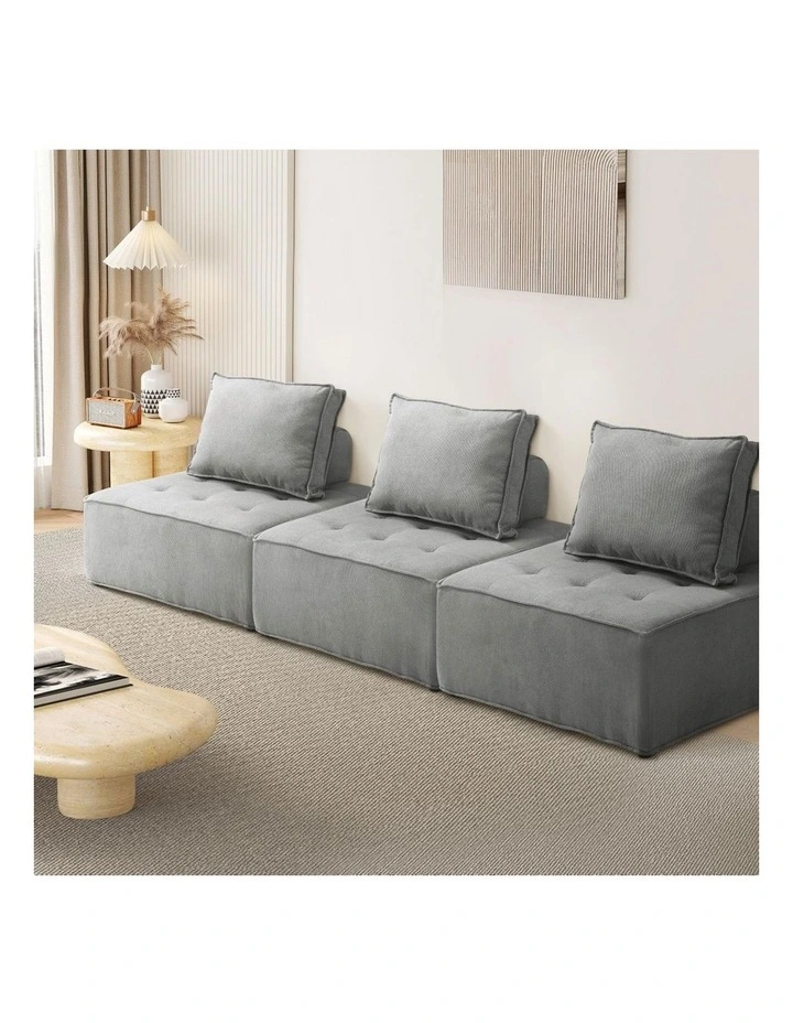 Oikiture 3PCS Modular Sofa Lounge Chair Armless TOFU Back Linen Grey image 4