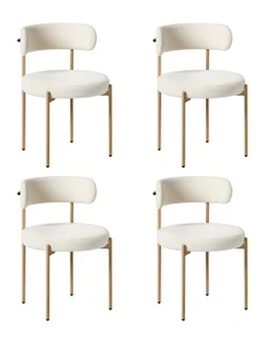 Oikiture 4x Dining Chair Round Boucle Kitchen Lounge Seats Backrest White&Natural