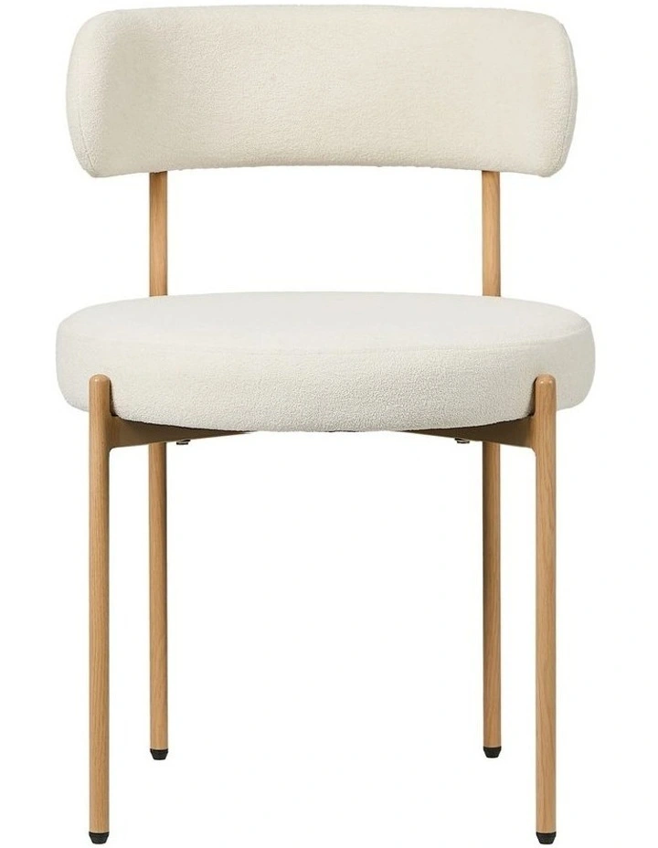 Oikiture 4x Dining Chair Round Boucle Kitchen Lounge Seats Backrest White&Natural image 2
