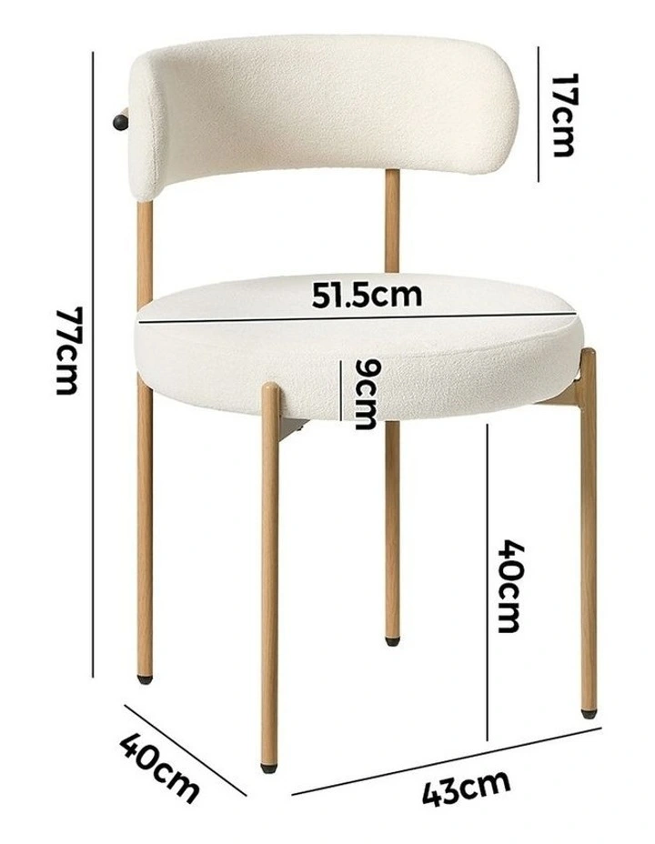 Oikiture 4x Dining Chair Round Boucle Kitchen Lounge Seats Backrest White&Natural image 3