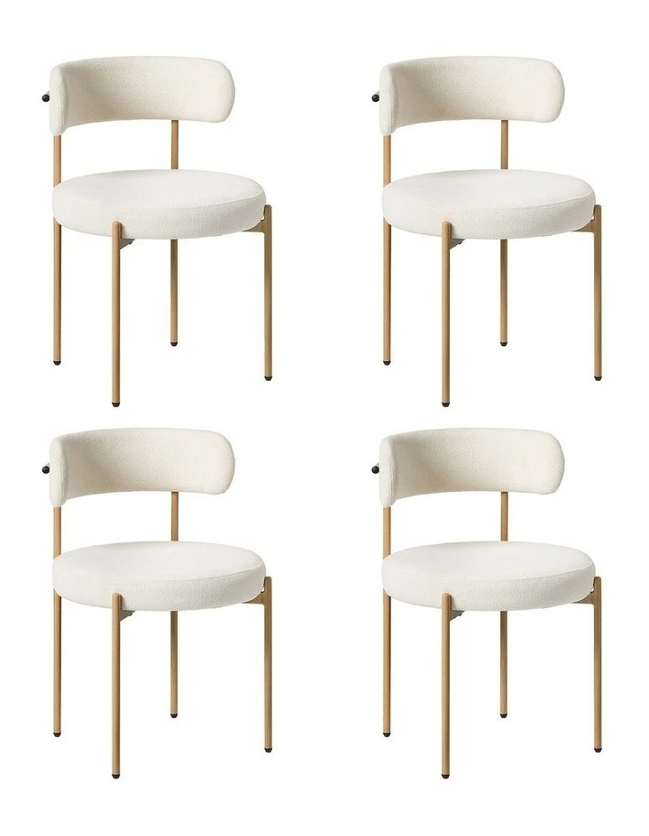 Oikiture 4x Dining Chair Round Boucle Kitchen Lounge Seats Backrest White&Natural image 4