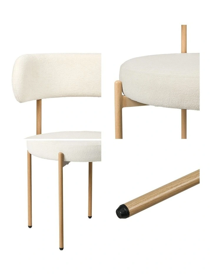Oikiture 4x Dining Chair Round Boucle Kitchen Lounge Seats Backrest White&Natural image 6
