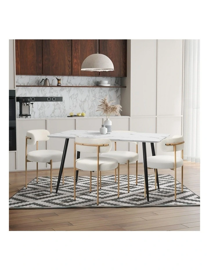 Oikiture 4x Dining Chair Round Boucle Kitchen Lounge Seats Backrest White&Natural image 7